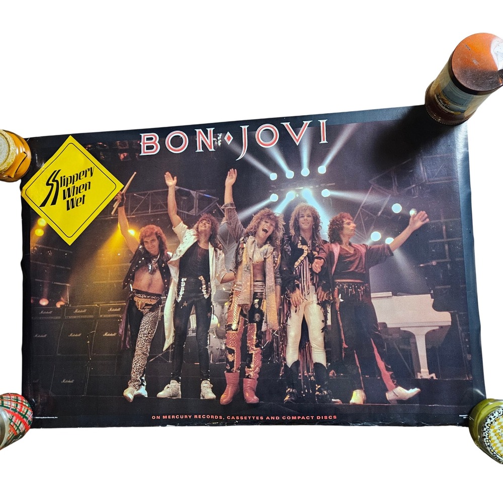 Bon Jovi Slippery When Wet VTG 1986 Original Promo Poster 24x36 PolyGram Rock